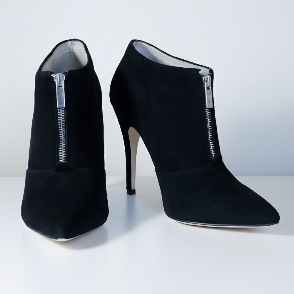 Aldo Size 9 Sherly Booties Suede Leather Stiletto Pumps Front Zip Black Padded